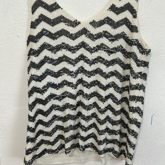 J Crew Sequined Tank Top Chevron Black White Medium 100% cotton - Picture 7 of 14